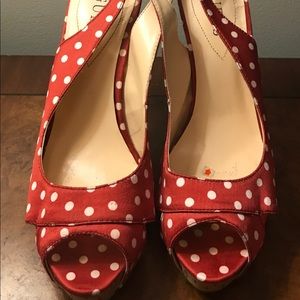 Guess red with white polka dot heels